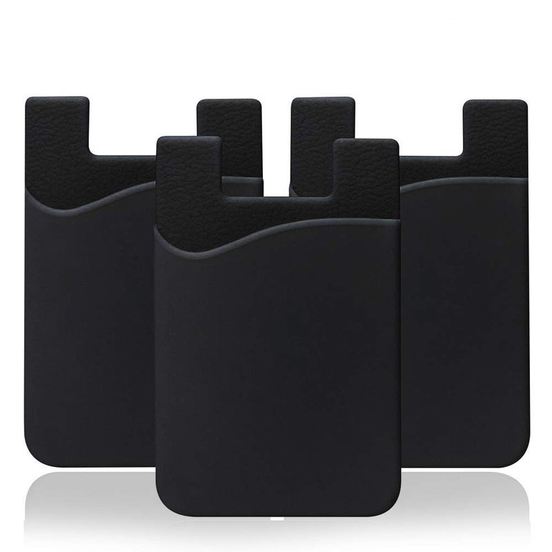 YLmeet Cell Phone Wallet, 3-Pack Silicone Stick-On Card Holder with 3M Adhesive for iPhone/Android Smartphones, Black - Image 1