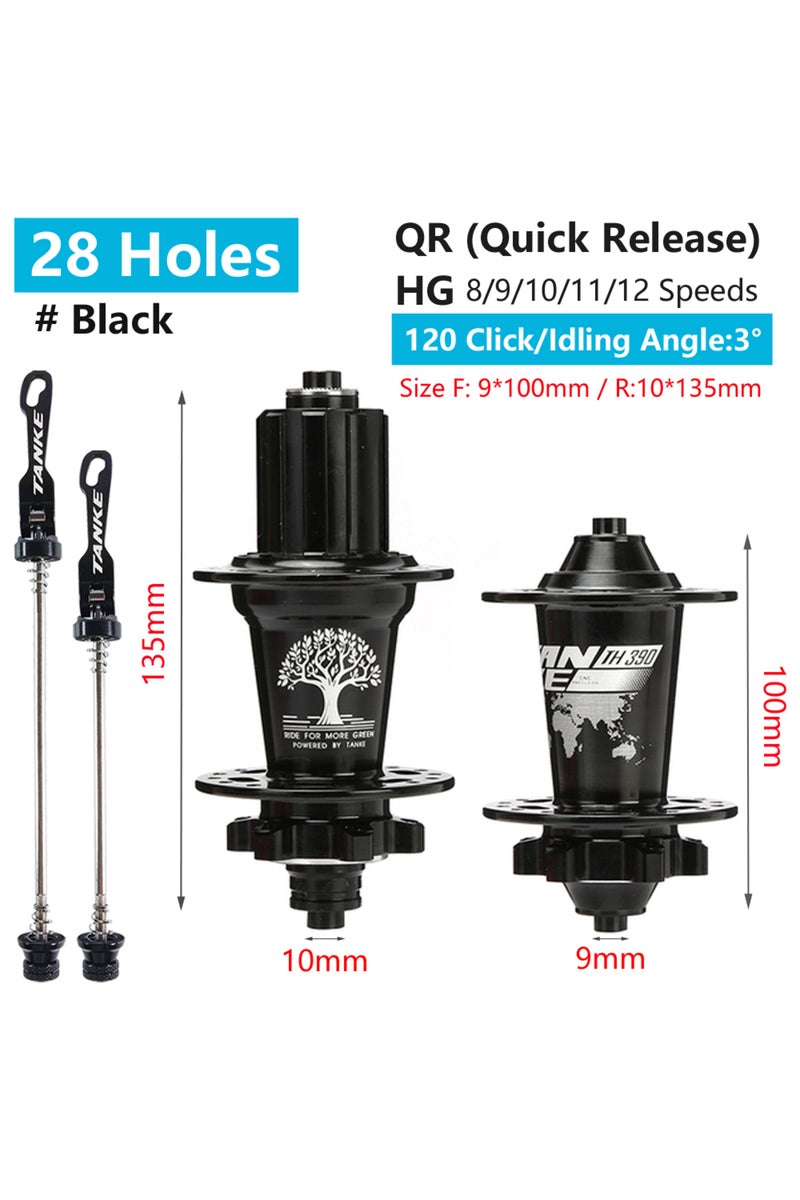 28H Black QR TANKE 120 Click Hub 6 Bearing MTB Mountain Bike Hub Front Rear Thru HG 28 32 36 Holes D