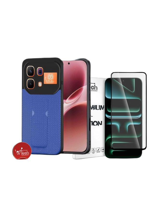 Wtech Infinix Note 60 5G 2026 Soft Silicone Case with Grip, Protective Cover Texture Case Cover (MCGHSN) - Blue & Infinix Note 60 / Infinix Note 60 Pro 5G 2026 Premium E2E Series Full Glue Full Cover Tempered Glass Screen Protector (MSGECN) - Clear/Black Bundle - Image 1