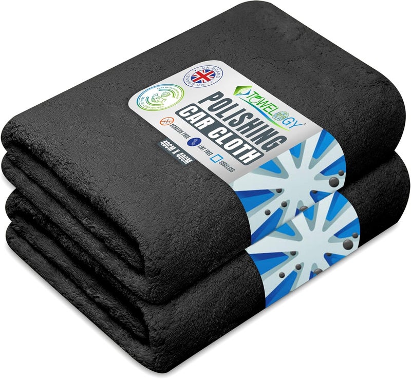 Towelogy G76 Premium Car Polishing Cloth - Lint Free & Ultra Soft, 2 Pack, 40x40cm (Black) - Image 1