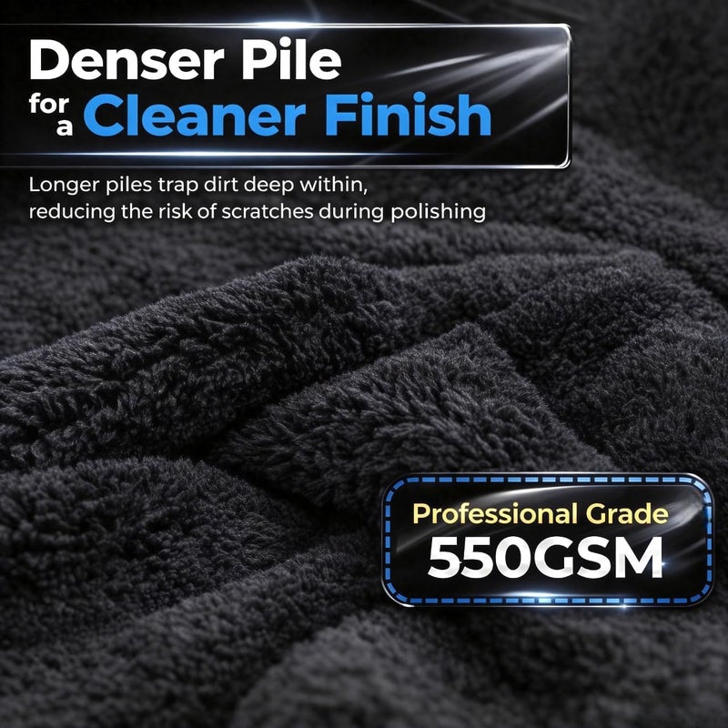 Towelogy G76 Premium Car Polishing Cloth - Lint Free & Ultra Soft, 2 Pack, 40x40cm (Black) - Image 4