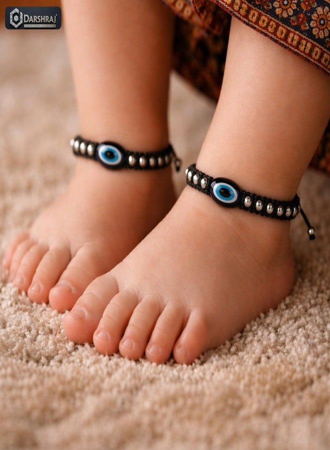 Darshraj® 925 Sterling Silver Baby Nazariya Bracelet & Anklet for Boys & Girls | Evil Eye Blue Bead Black Thread Kala Dhaga with Silver Balls | Nazar Suraksha Infant Jewelry (9 Inch + 6 Inch) Adjustable | Unisex Daily Wear - Image 4