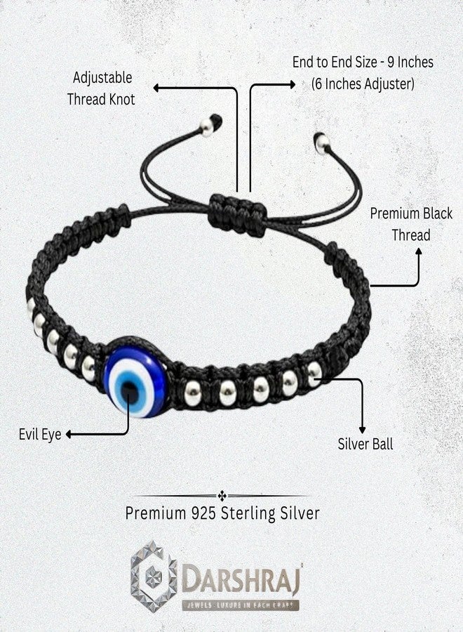 Darshraj® 925 Sterling Silver Baby Nazariya Bracelet & Anklet for Boys & Girls | Evil Eye Blue Bead Black Thread Kala Dhaga with Silver Balls | Nazar Suraksha Infant Jewelry (9 Inch + 6 Inch) Adjustable | Unisex Daily Wear - Image 3