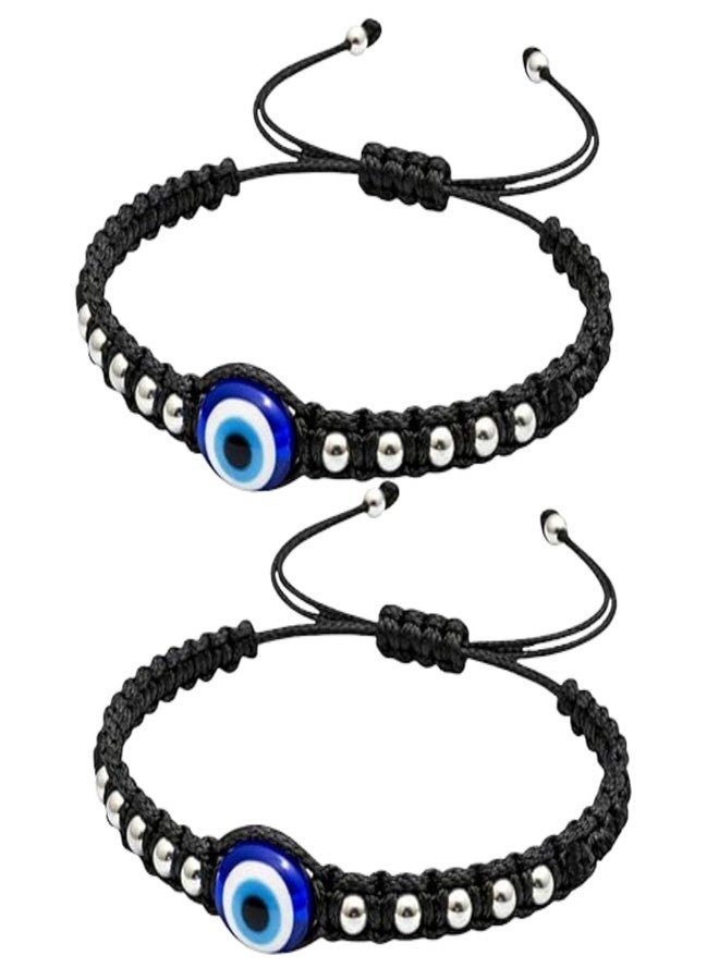 Darshraj® 925 Sterling Silver Baby Nazariya Bracelet & Anklet for Boys & Girls | Evil Eye Blue Bead Black Thread Kala Dhaga with Silver Balls | Nazar Suraksha Infant Jewelry (9 Inch + 6 Inch) Adjustable | Unisex Daily Wear - Image 1