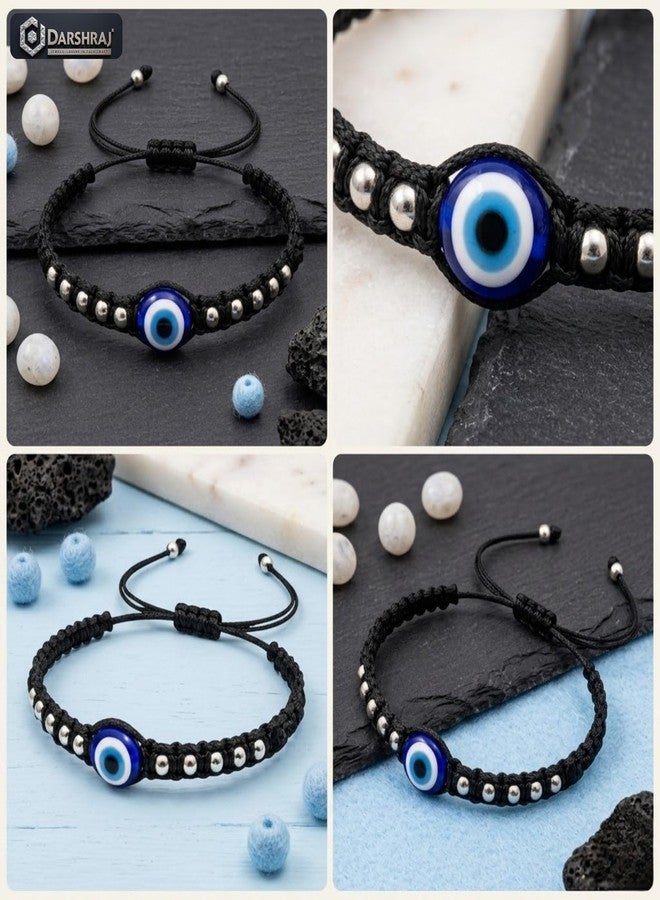 Darshraj® 925 Sterling Silver Baby Nazariya Bracelet & Anklet for Boys & Girls | Evil Eye Blue Bead Black Thread Kala Dhaga with Silver Balls | Nazar Suraksha Infant Jewelry (9 Inch + 6 Inch) Adjustable | Unisex Daily Wear - Image 2
