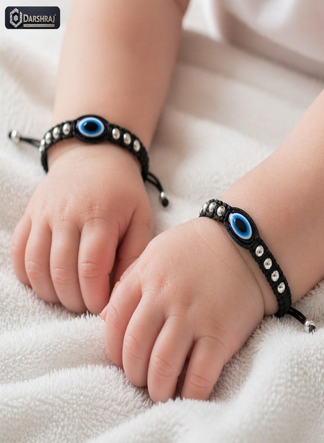 Darshraj® 925 Sterling Silver Baby Nazariya Bracelet & Anklet for Boys & Girls | Evil Eye Blue Bead Black Thread Kala Dhaga with Silver Balls | Nazar Suraksha Infant Jewelry (9 Inch + 6 Inch) Adjustable | Unisex Daily Wear - Image 5