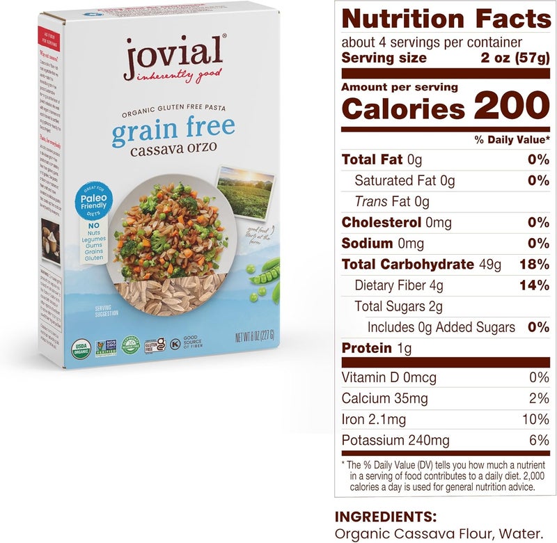 Jovial Grain-Free Cassava Pasta Variety Pack - Orzo, Penne, and Fusilli - 3 Pack - Image 3