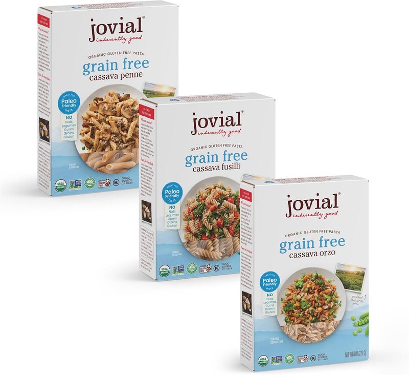 Jovial Grain-Free Cassava Pasta Variety Pack - Orzo, Penne, and Fusilli - 3 Pack - Image 1