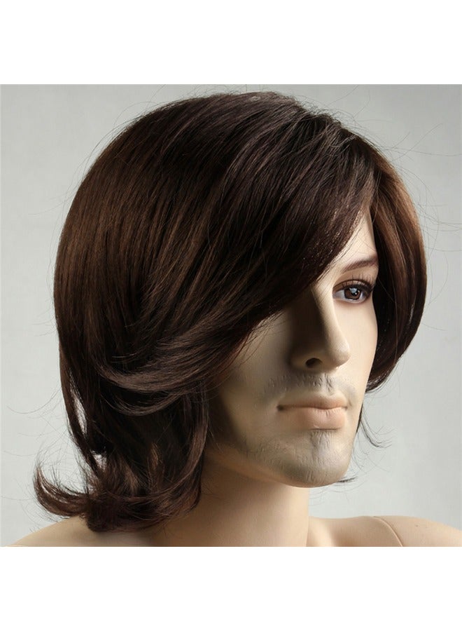 جي أس شعر مستعار متوسط الطول، شعر طويل للرجال مع مجعدات خارجية شعر مستعار، شعر مستعار طبيعي المظهر مقاوم للحرارة، للاستخدام اليومي/الحزب، بني داكن - Image 3