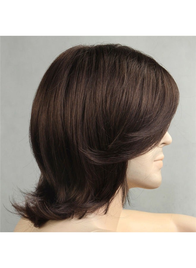 جي أس شعر مستعار متوسط الطول، شعر طويل للرجال مع مجعدات خارجية شعر مستعار، شعر مستعار طبيعي المظهر مقاوم للحرارة، للاستخدام اليومي/الحزب، بني داكن - Image 4