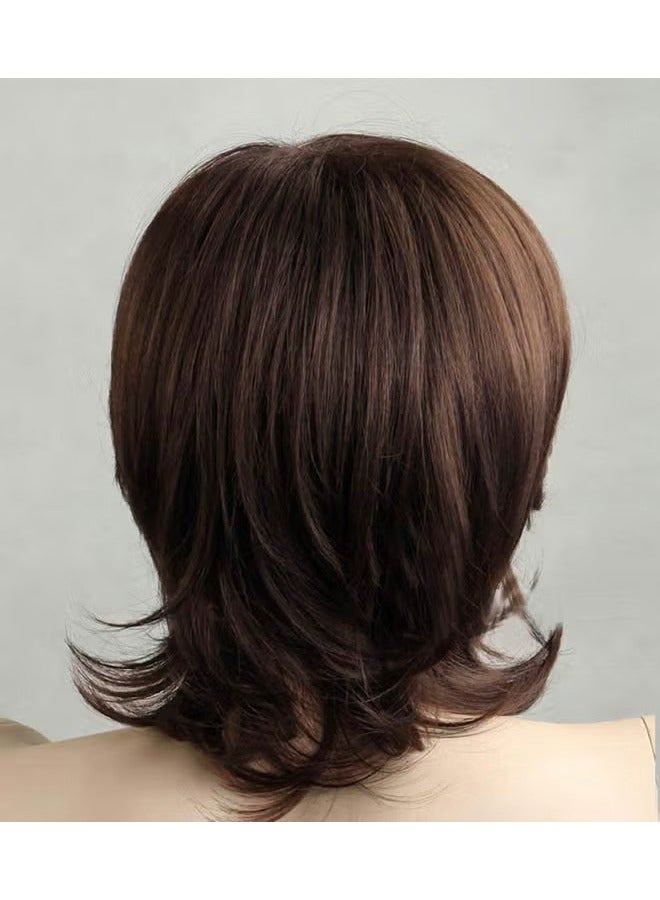 جي أس شعر مستعار متوسط الطول، شعر طويل للرجال مع مجعدات خارجية شعر مستعار، شعر مستعار طبيعي المظهر مقاوم للحرارة، للاستخدام اليومي/الحزب، بني داكن - Image 5