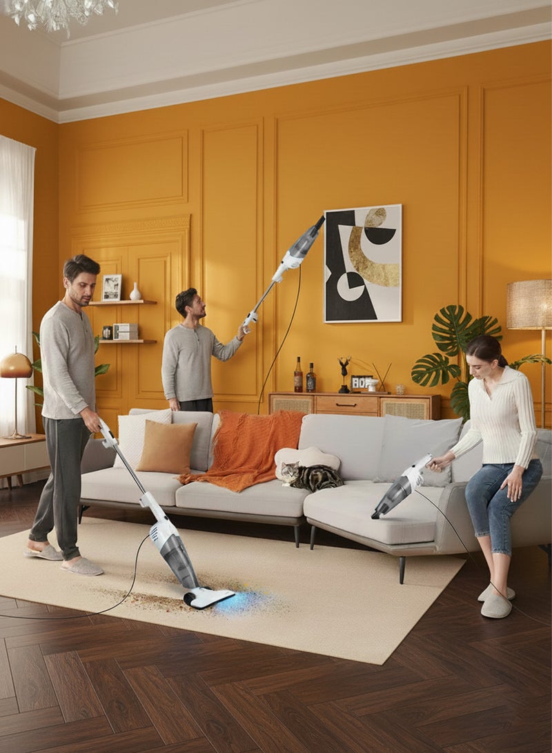 Deerma DX118C Corded Stick Vacuum Cleaner, 16000Pa Powerful Suction 2-in-1 Handheld & Upright Vacuum, 600W Motor, 1.2L Large Dust Cup with HEPA Filtration, 3 Brush Heads for Hard Floor, Carpet 1.2 L 600 W DX118C white - Image 3