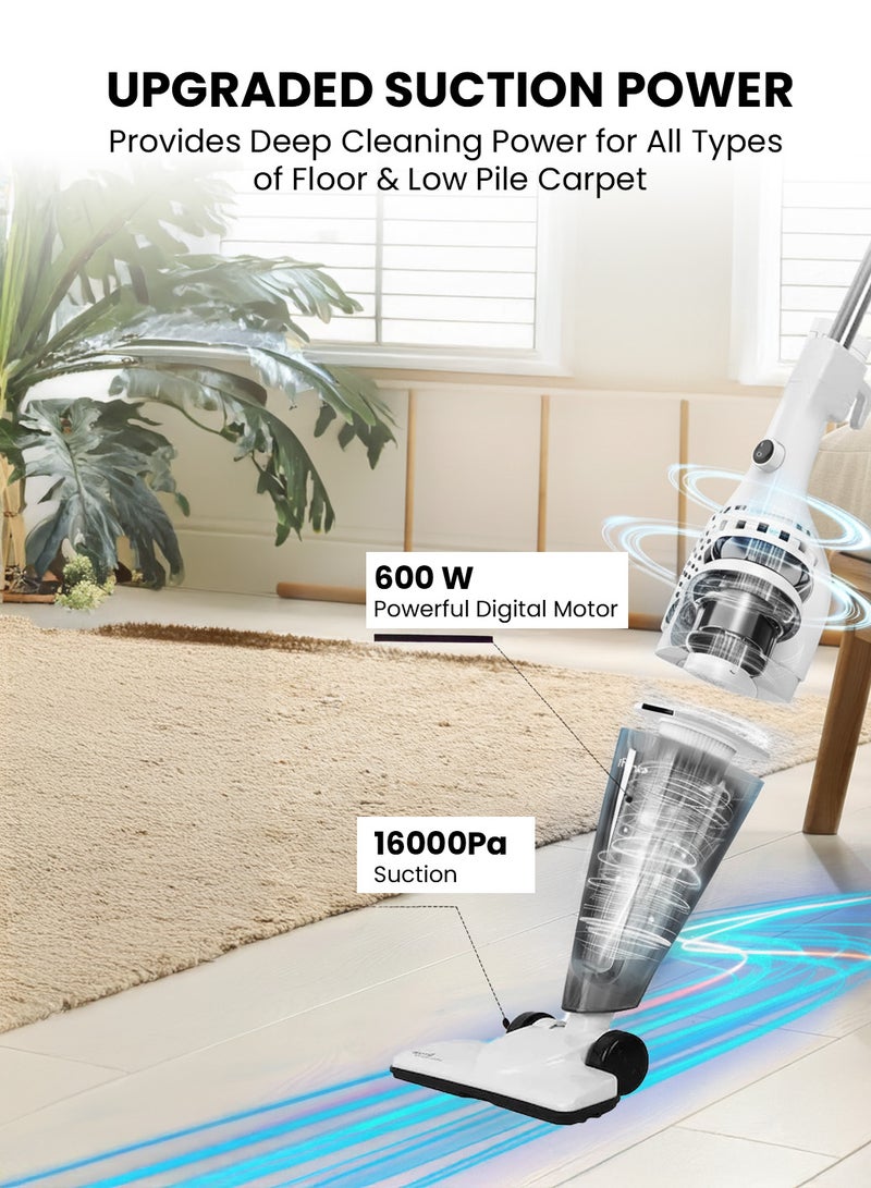 Deerma DX118C Corded Stick Vacuum Cleaner, 16000Pa Powerful Suction 2-in-1 Handheld & Upright Vacuum, 600W Motor, 1.2L Large Dust Cup with HEPA Filtration, 3 Brush Heads for Hard Floor, Carpet 1.2 L 600 W DX118C white - Image 2