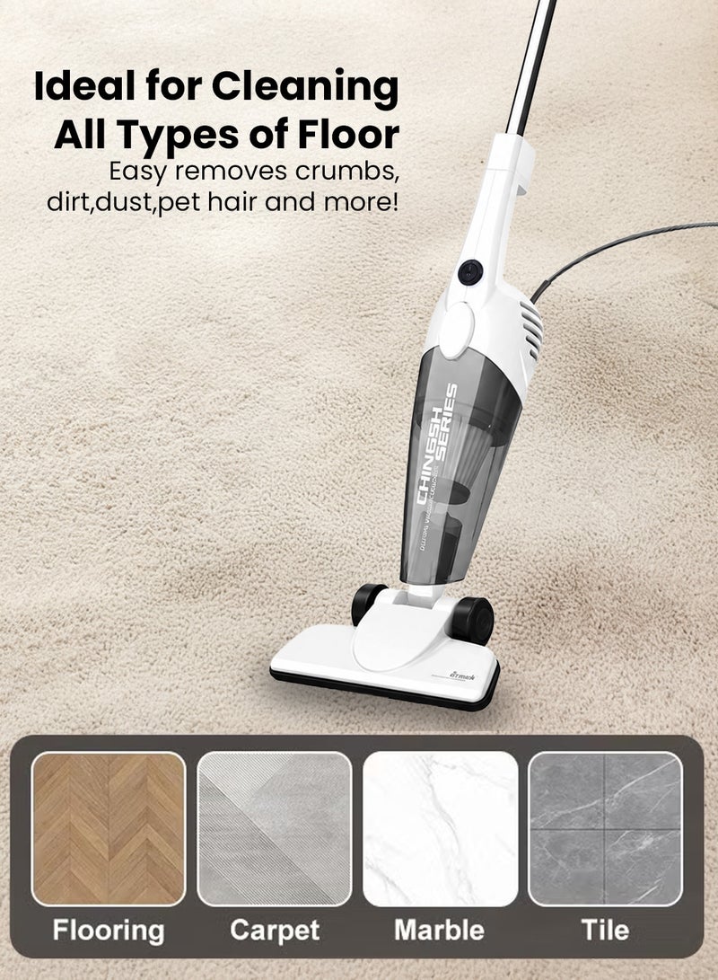 Deerma DX118C Corded Stick Vacuum Cleaner, 16000Pa Powerful Suction 2-in-1 Handheld & Upright Vacuum, 600W Motor, 1.2L Large Dust Cup with HEPA Filtration, 3 Brush Heads for Hard Floor, Carpet 1.2 L 600 W DX118C white - Image 4
