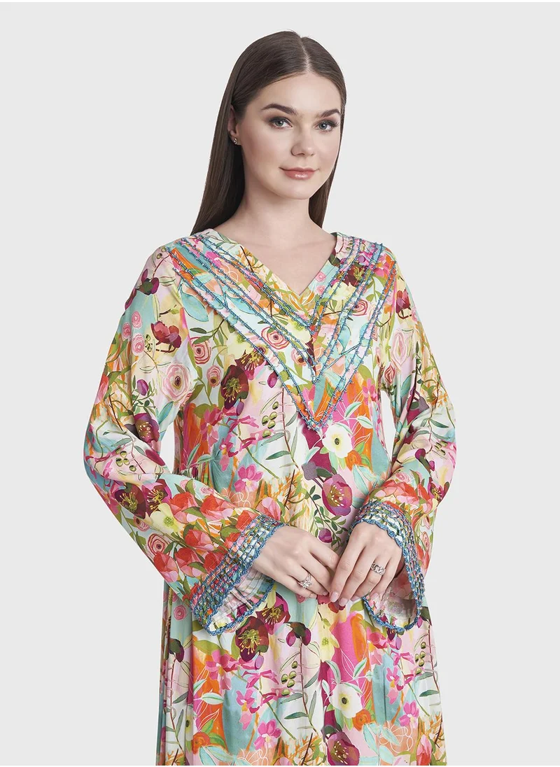 KASHKHA Floral Print Kuwaiti Rayon Jalabiya