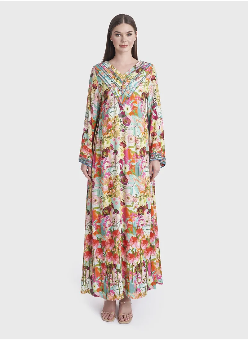 KASHKHA Floral Print Kuwaiti Rayon Jalabiya