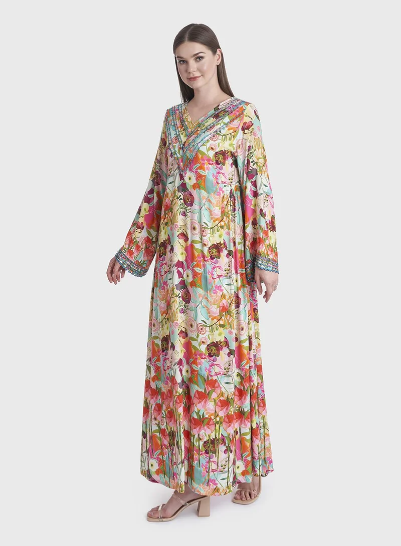 KASHKHA Floral Print Kuwaiti Rayon Jalabiya