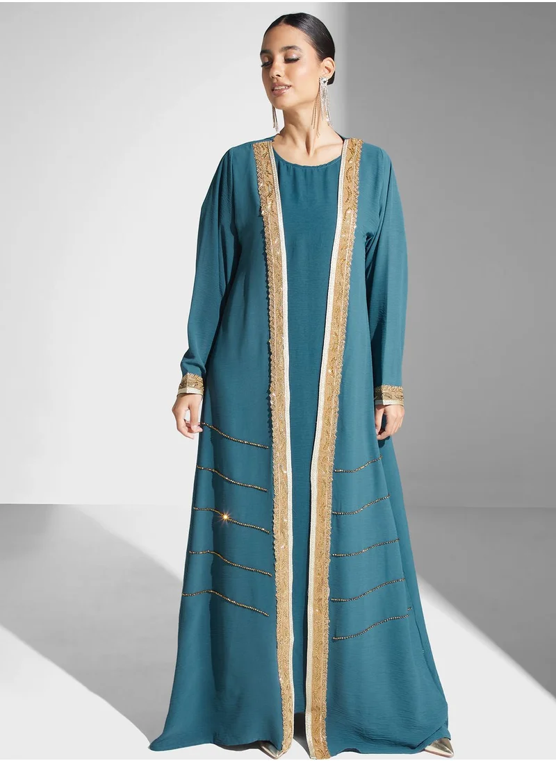hayas closet Embellished Lace Detail Abaya