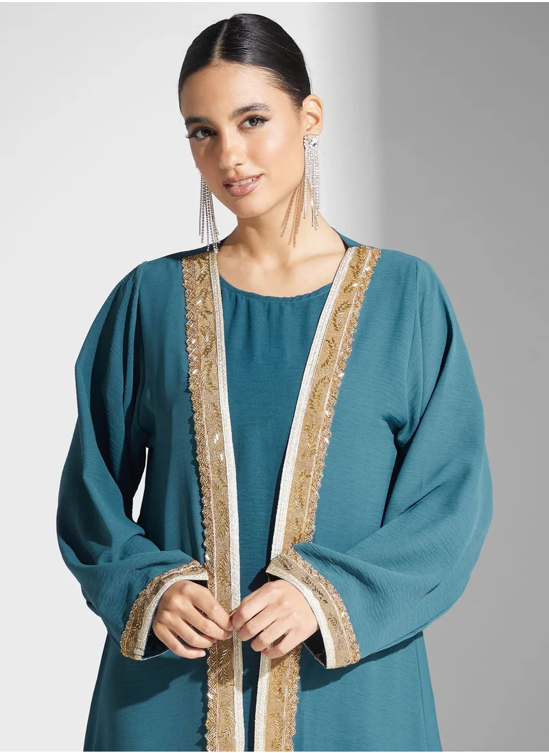 hayas closet Embellished Lace Detail Abaya