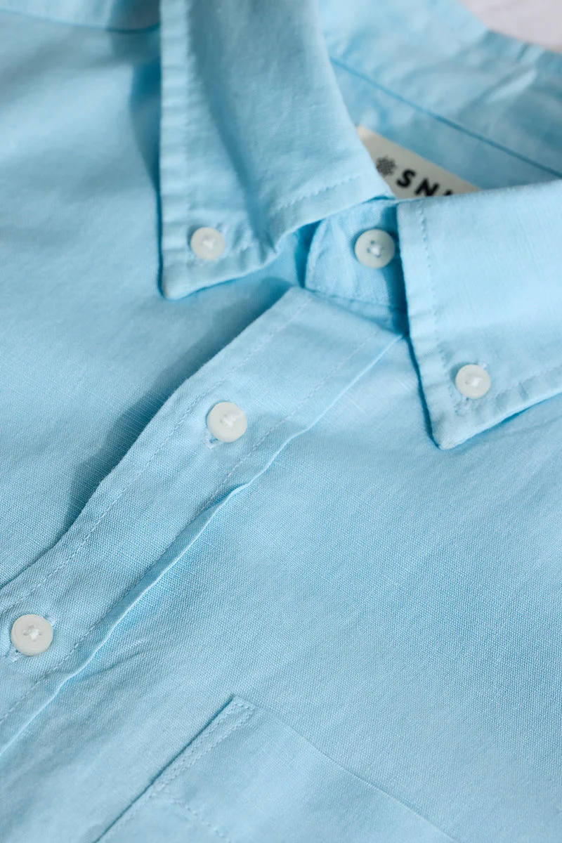 SNITCH Blue Linen Blend Slim Fit Shirt