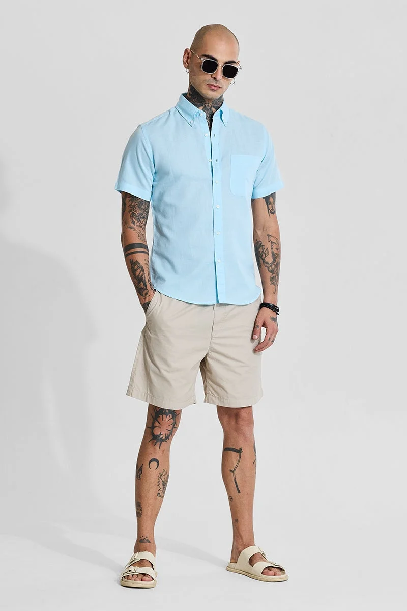 SNITCH Blue Blue Linen Blend Slim Fit Shirt for Men | Best Price UAE