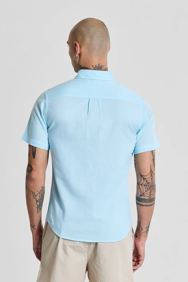 SNITCH Blue Blue Linen Blend Slim Fit Shirt for Men | Best Price UAE