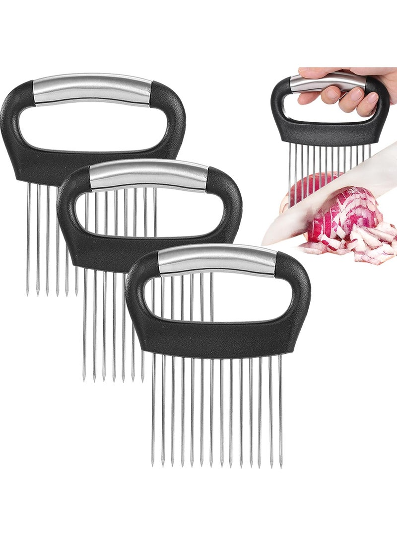 Large Onion Holder for Slicing, 3Pieces Large Tomato Slicer, Stainless Steel Onion Chopper Vegetable Cutter for Potato Lemon, Meat Tenderizer Tool, Kitchen Food Slicer Guide for Neat Slicing  - Image 1