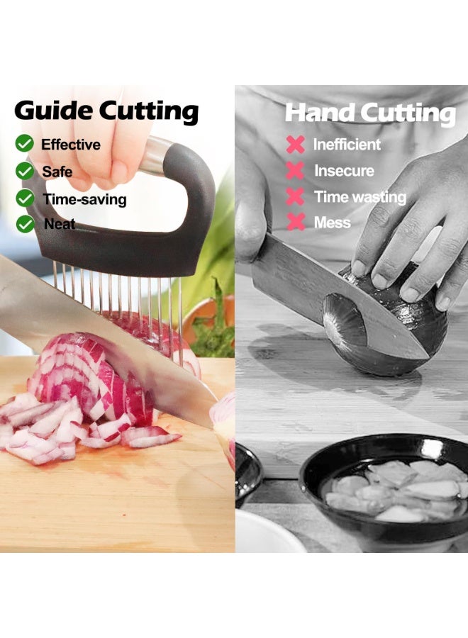 Large Onion Holder for Slicing, 3Pieces Large Tomato Slicer, Stainless Steel Onion Chopper Vegetable Cutter for Potato Lemon, Meat Tenderizer Tool, Kitchen Food Slicer Guide for Neat Slicing  - Image 5