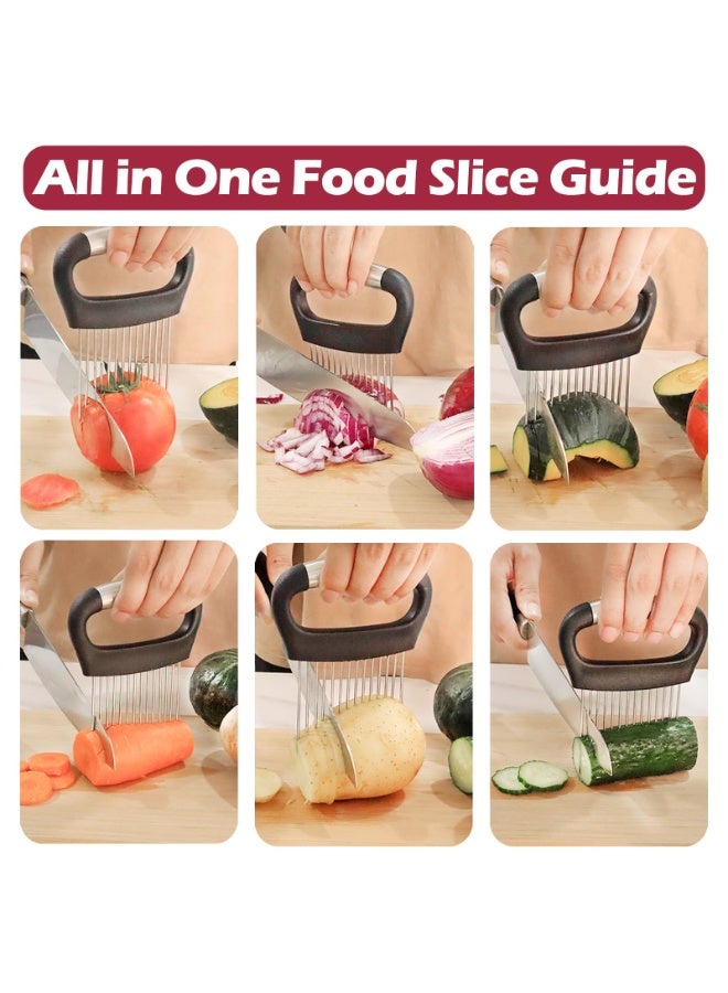 Large Onion Holder for Slicing, 3Pieces Large Tomato Slicer, Stainless Steel Onion Chopper Vegetable Cutter for Potato Lemon, Meat Tenderizer Tool, Kitchen Food Slicer Guide for Neat Slicing  - Image 4