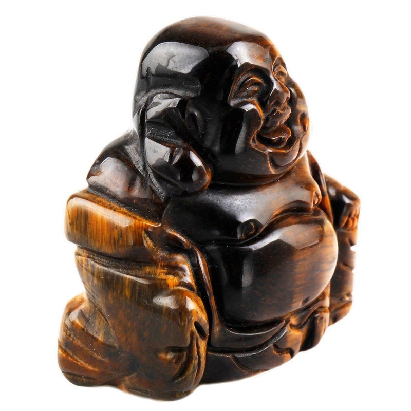 mookaitedecor Tiger's Eye Happy Buddha Crystal Figurine Carved Statue Pocket Stone Home Decoration 1.5 inch - Image 1