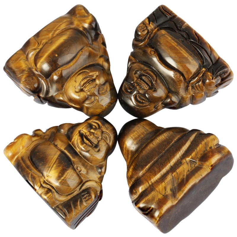 mookaitedecor Tiger's Eye Happy Buddha Crystal Figurine Carved Statue Pocket Stone Home Decoration 1.5 inch - Image 3