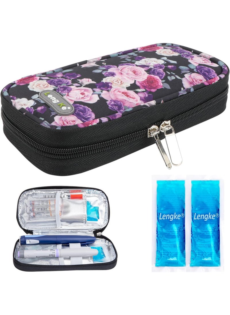 YOUSHARES YOUSHARES Insulin Cooler Travel Case - Diabetic Insulated Organizer Portable Cooling Bag for Insulin Pen and Medication Diabetic Supplies with 2 TSA Approved Ice Pack (Purple Pink Rose) 