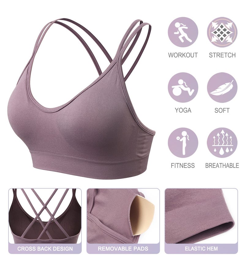 VEQKING Womens Crisscross Sports Bra Wirefree Comfort Workout Bras for Yoga Fitness Bra with Removable Cups 3 Pack - Image 5
