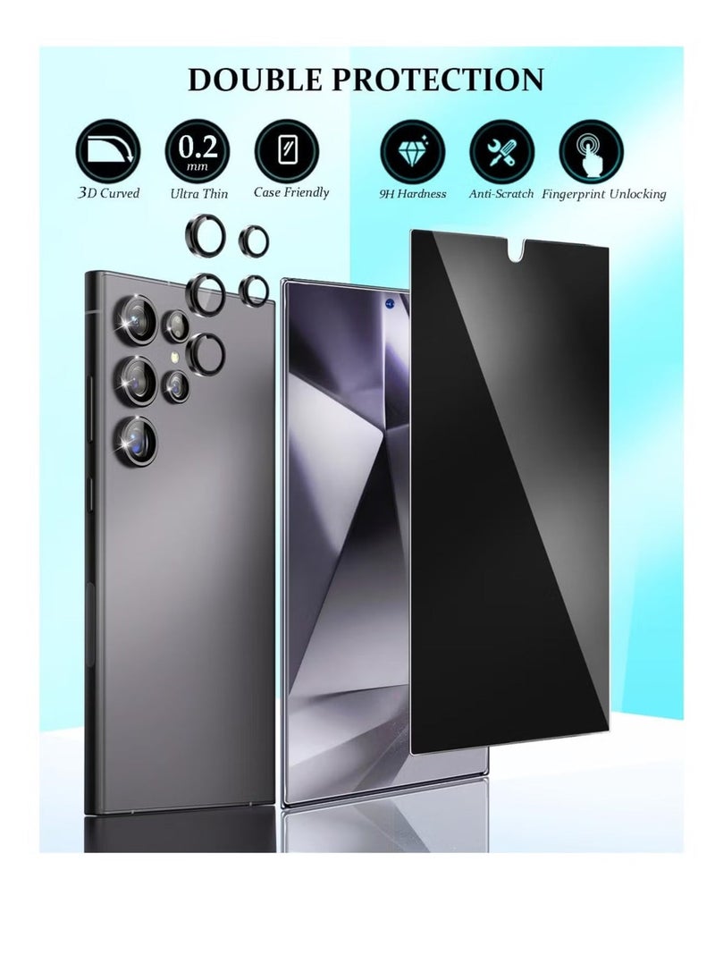 JAJEEK Compatible with Samsung Galaxy S24 Ultra Privacy Screen Protector – Tempered Glass with CD Texture Black, Camera Lens Protection, Supports Fingerprint ID, Anti-Spy, 9H Hardness for S24 Ultra - Image 2