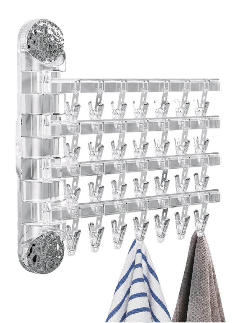 XiuWoo - Wall Hanging Sock Drying Rack, 4-Rod Rotatable Laundry Drying Rack, Multifunctional Sock Clips for Clothes Drying, Heavy Duty Windproof Wall Mounted Drying Rack for Towel Socks, Silver - Image 1