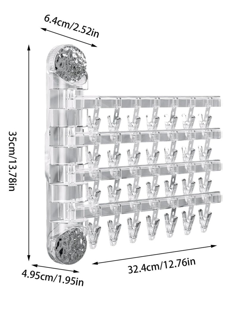 XiuWoo - Wall Hanging Sock Drying Rack, 4-Rod Rotatable Laundry Drying Rack, Multifunctional Sock Clips for Clothes Drying, Heavy Duty Windproof Wall Mounted Drying Rack for Towel Socks, Silver - Image 1
