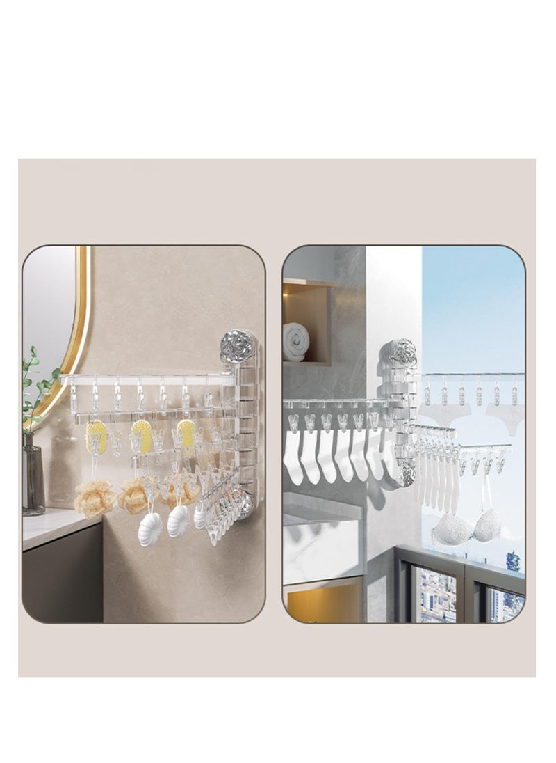 XiuWoo - Wall Hanging Sock Drying Rack, 4-Rod Rotatable Laundry Drying Rack, Multifunctional Sock Clips for Clothes Drying, Heavy Duty Windproof Wall Mounted Drying Rack for Towel Socks, Silver - Image 1