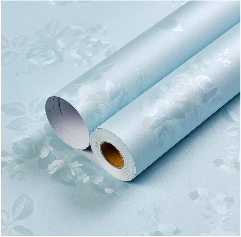 Jig-Tik Contact Paper Waterproof PVC Wallpapers Roll Embossed Europe Style Nordic 3D Sculpture Flower Wall Covering Modern Wall Décor(45 * 300) (1, White Black) (1, Blue/) - Image 1