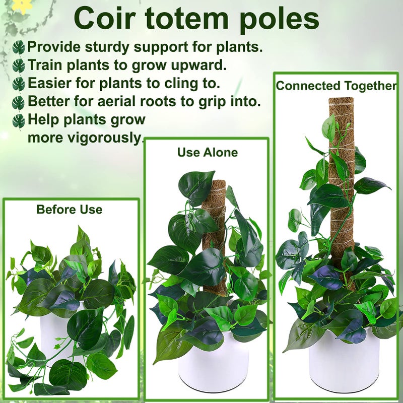 Fabulas Moss Pole 47.5 Inch - Monstera Plant Support, 4 Packs 16 Inch Plant Stakes for Indoor Plants Coco Coir Moss Pole Sticks for Climbing Potted Live Plants, Pothos, Philodendron, with Garden Ties - Image 2