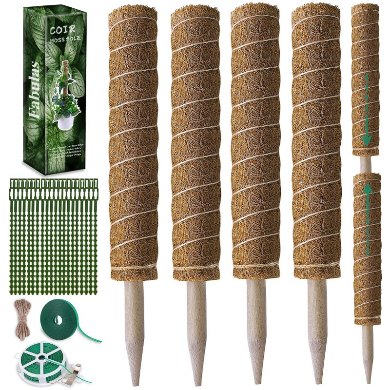 Fabulas Moss Pole 47.5 Inch - Monstera Plant Support, 4 Packs 16 Inch Plant Stakes for Indoor Plants Coco Coir Moss Pole Sticks for Climbing Potted Live Plants, Pothos, Philodendron, with Garden Ties - Image 1