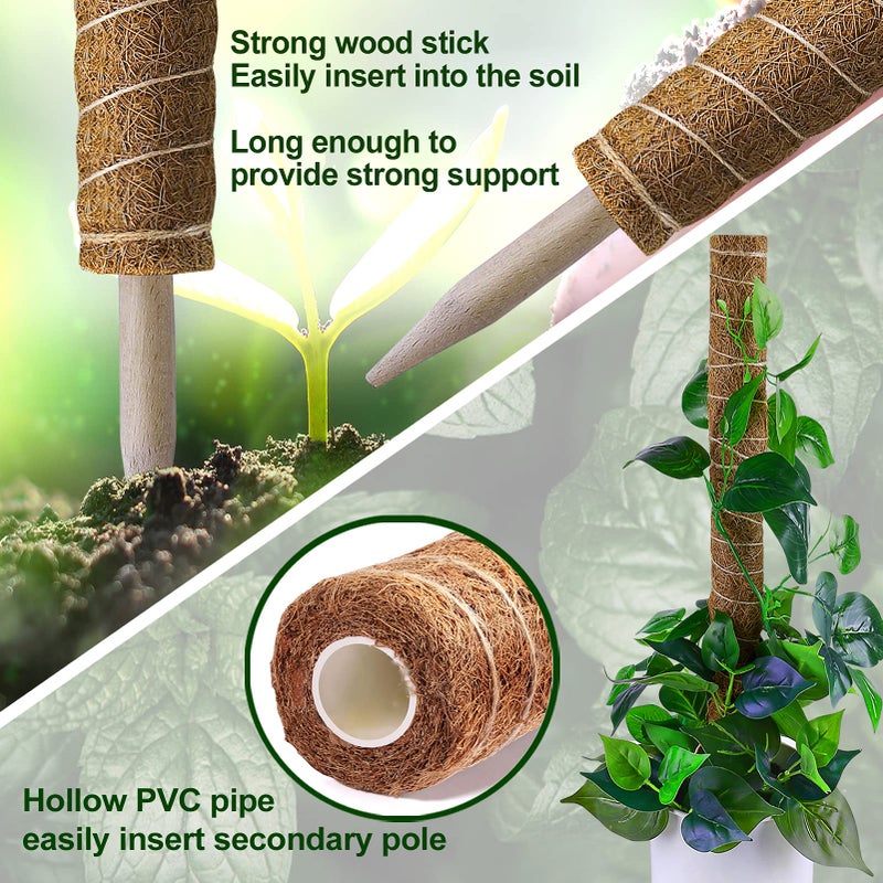 Fabulas Moss Pole 47.5 Inch - Monstera Plant Support, 4 Packs 16 Inch Plant Stakes for Indoor Plants Coco Coir Moss Pole Sticks for Climbing Potted Live Plants, Pothos, Philodendron, with Garden Ties - Image 4