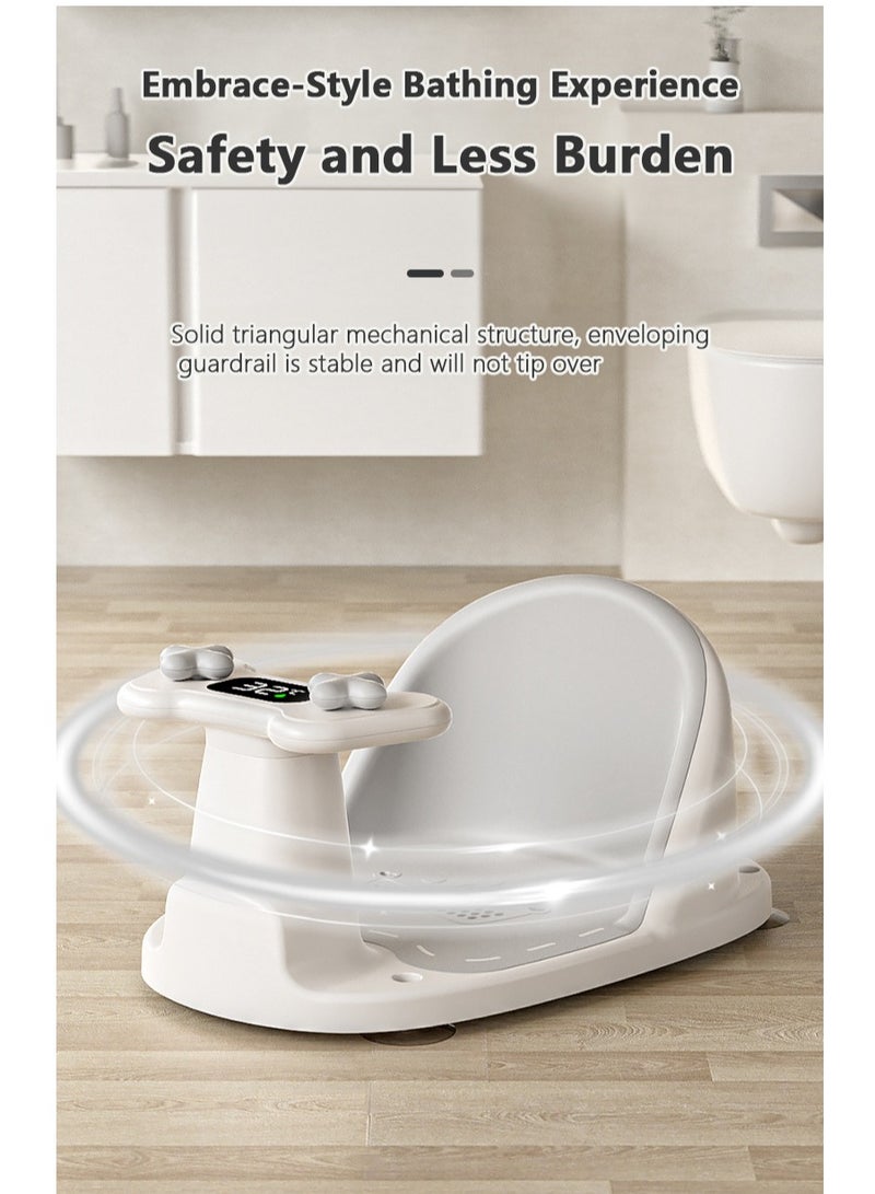 مقعد استحمام للأطفال، كرسي استحمام للأطفال غير قابل للانزلاق، مقعد حوض استحمام للأطفال مع شاشة عرض ترموستات المياه، أكواب شفط، مسند ظهر مصمم هندسيًا لجلوس الطفل - Image 2