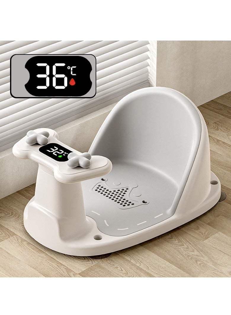 مقعد استحمام للأطفال، كرسي استحمام للأطفال غير قابل للانزلاق، مقعد حوض استحمام للأطفال مع شاشة عرض ترموستات المياه، أكواب شفط، مسند ظهر مصمم هندسيًا لجلوس الطفل - Image 1