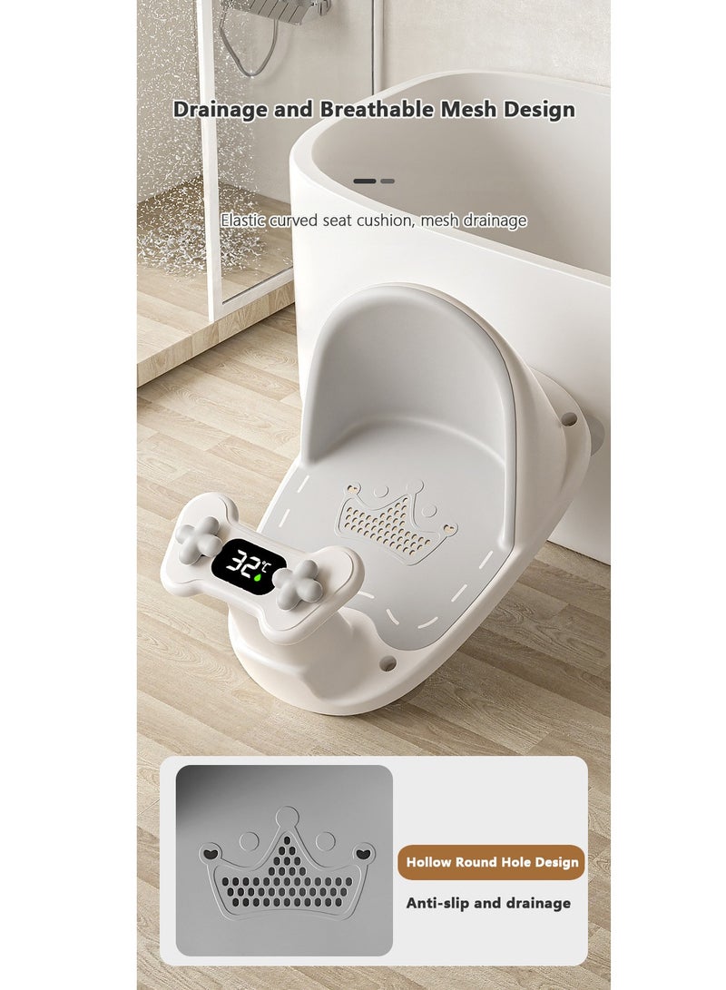 مقعد استحمام للأطفال، كرسي استحمام للأطفال غير قابل للانزلاق، مقعد حوض استحمام للأطفال مع شاشة عرض ترموستات المياه، أكواب شفط، مسند ظهر مصمم هندسيًا لجلوس الطفل - Image 5