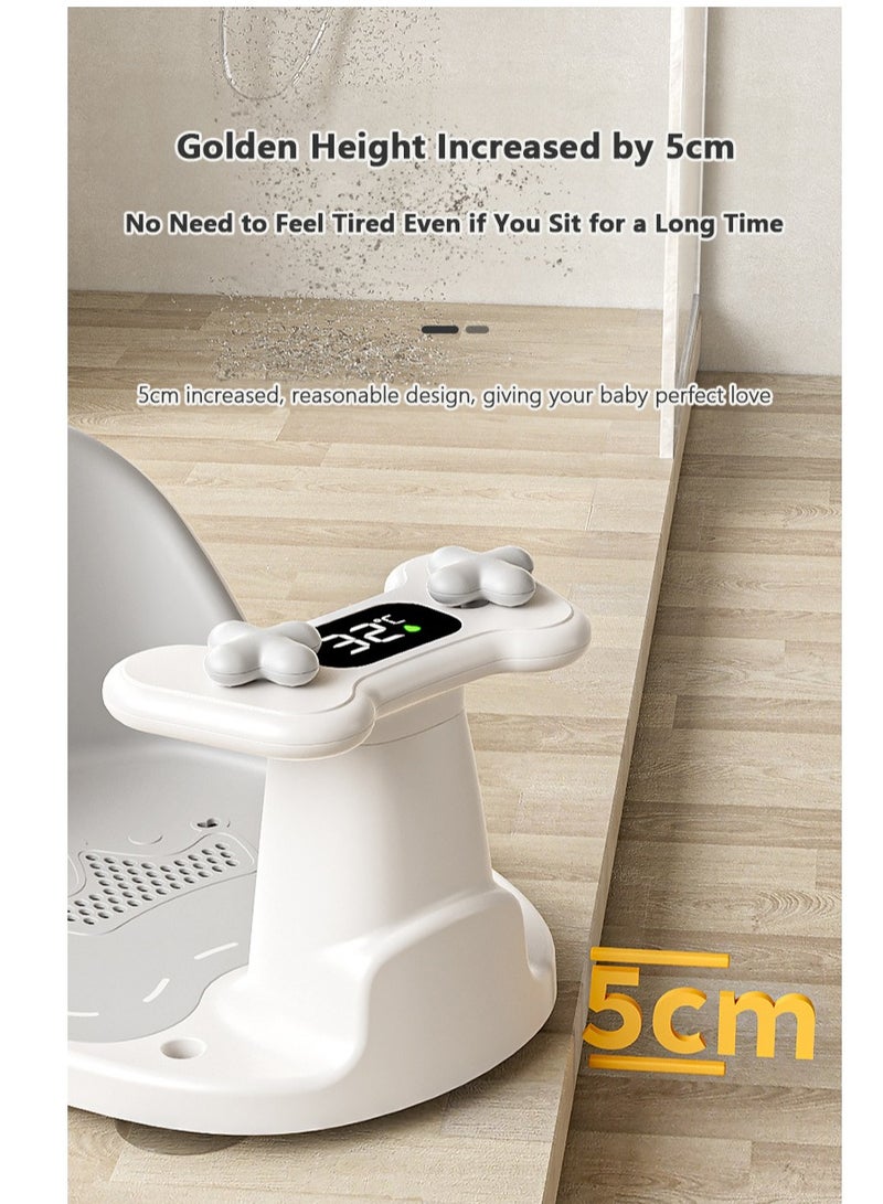 مقعد استحمام للأطفال، كرسي استحمام للأطفال غير قابل للانزلاق، مقعد حوض استحمام للأطفال مع شاشة عرض ترموستات المياه، أكواب شفط، مسند ظهر مصمم هندسيًا لجلوس الطفل - Image 4