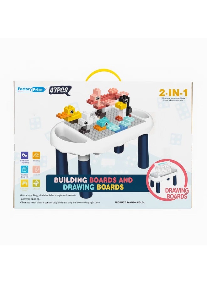 Factory Price طاولة نشاط للأطفال 2 في 1 بسعر المصنع مع 47 قطعة بناء ولوحة رسم - Image 4