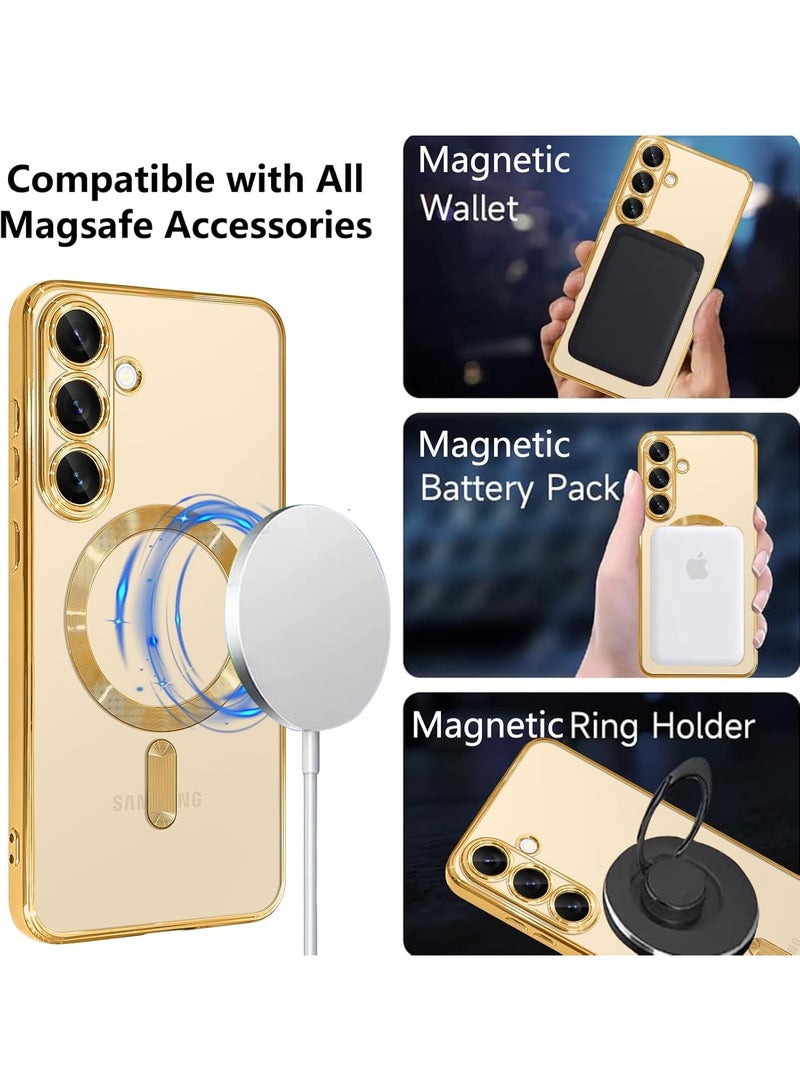 حافظة رقيقة شفافة مغناطيسية لهاتف سامسونج جالاكسي A56 مع واقي كاميرا كامل مضاد للاصفرار ومضادة للصدمات متوافقة مع غطاء ماغسيف - ذهبي - Image 2