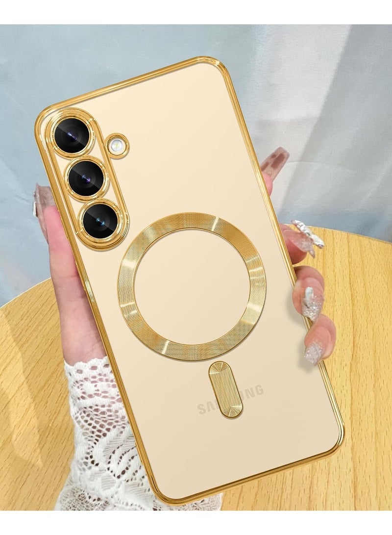 حافظة رقيقة شفافة مغناطيسية لهاتف سامسونج جالاكسي A56 مع واقي كاميرا كامل مضاد للاصفرار ومضادة للصدمات متوافقة مع غطاء ماغسيف - ذهبي - Image 3