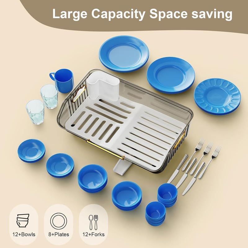 MosQuick® Acrylic Dish Drying Rack Vessels Stand for Kitchen Bartan Stand in Kitchen Large Kitchen Vessel Drainer Basket with Spoon Holder Basket for Utensils After Wash Dish Rack for Kitchen Sink - Image 3