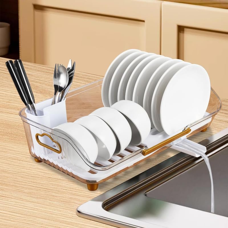 MosQuick® Acrylic Dish Drying Rack Vessels Stand for Kitchen Bartan Stand in Kitchen Large Kitchen Vessel Drainer Basket with Spoon Holder Basket for Utensils After Wash Dish Rack for Kitchen Sink - Image 1